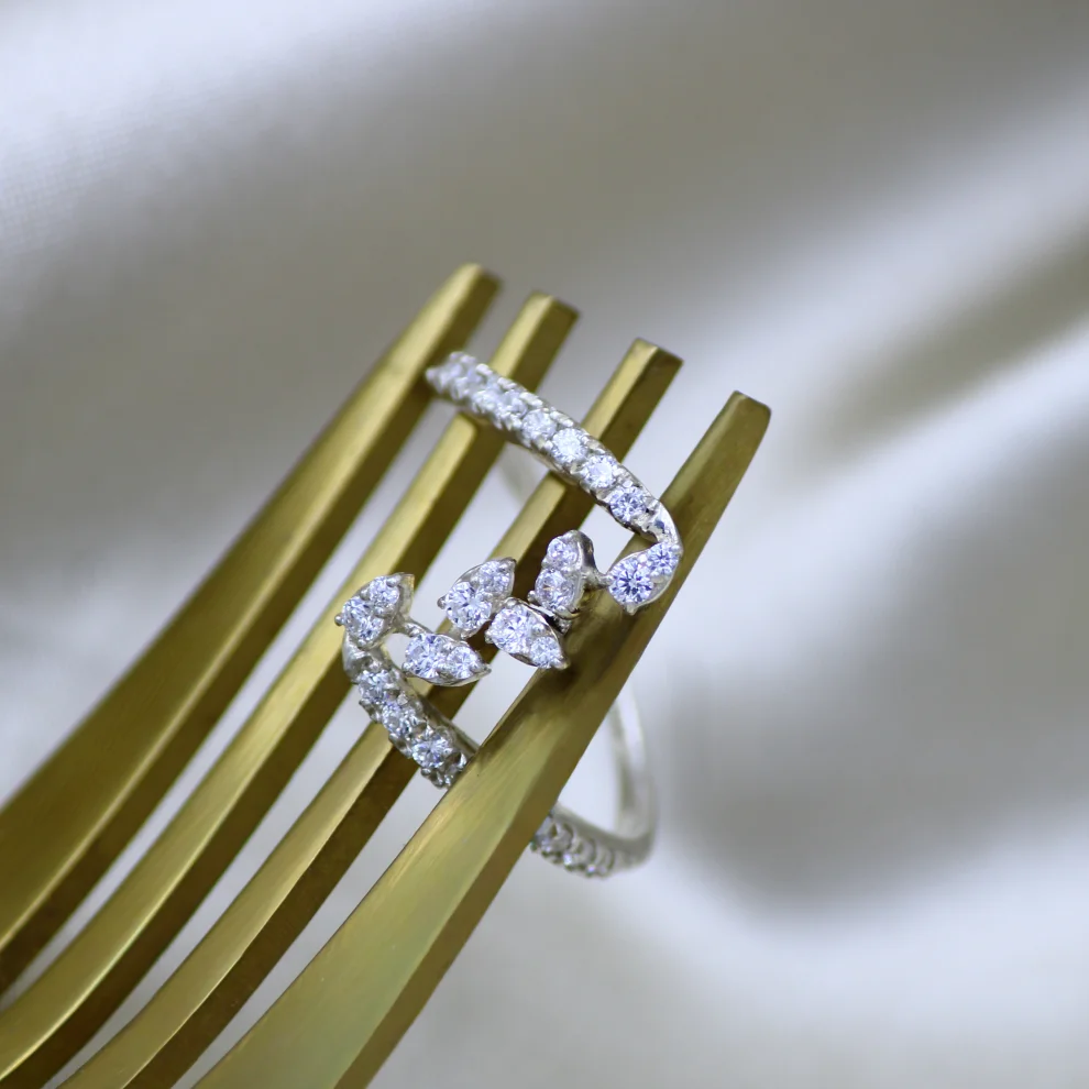 Leaf Vine CZ Adjustable Ring