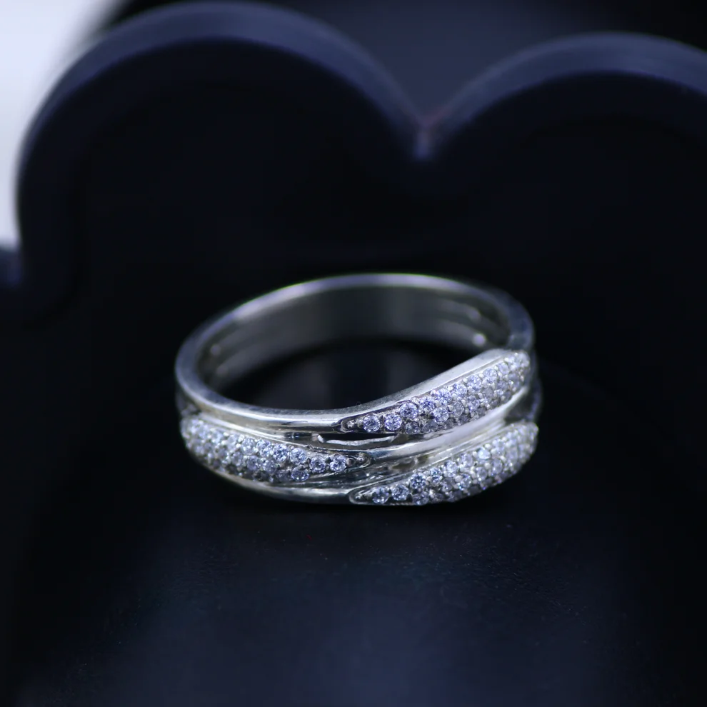 Triple Band Wave CZ Ring