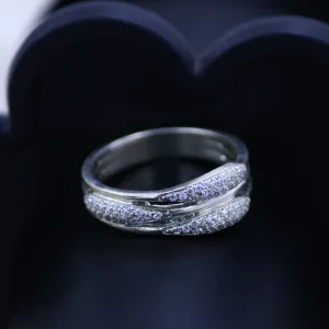 Triple Band Wave CZ Ring