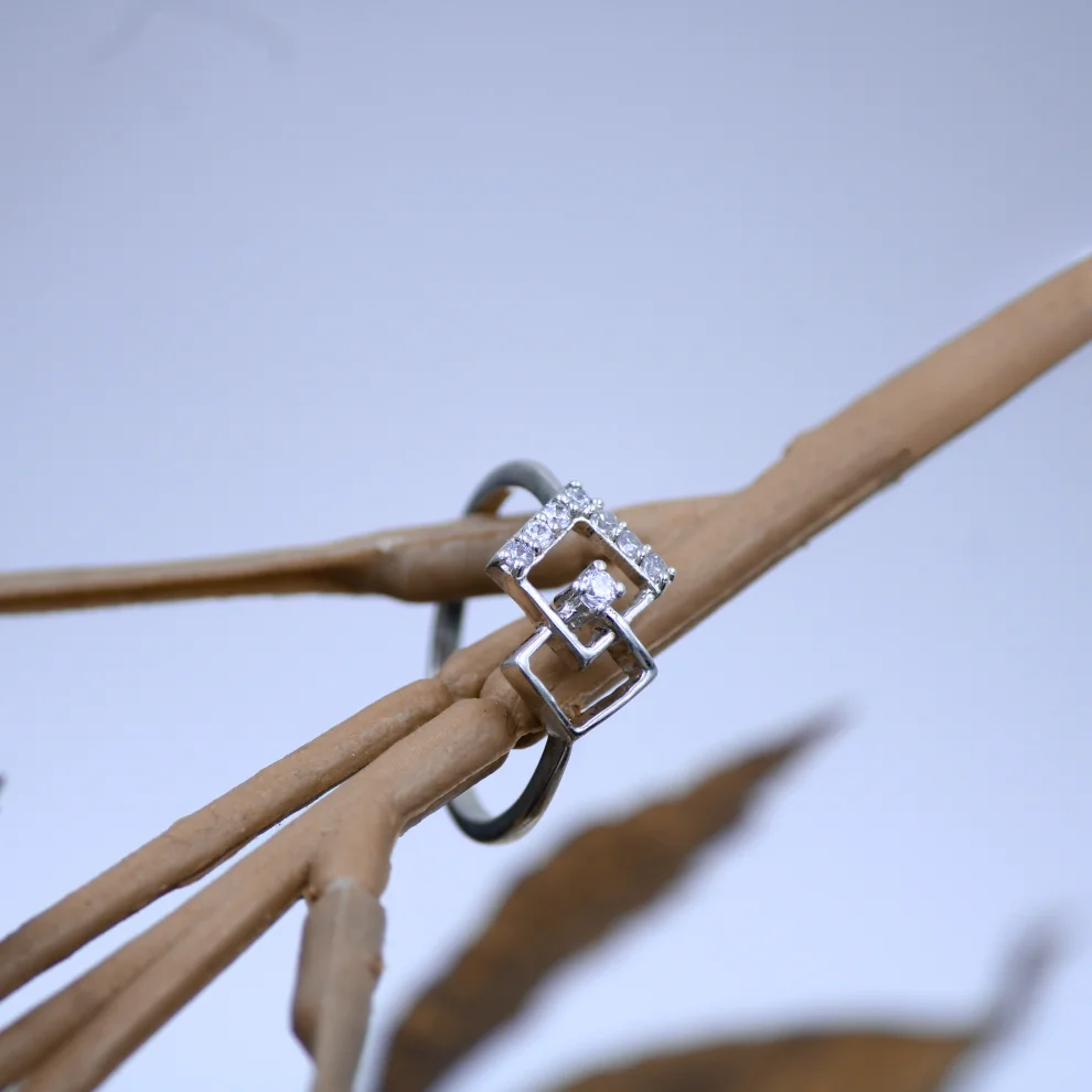 Geometric Square CZ Silver Ring